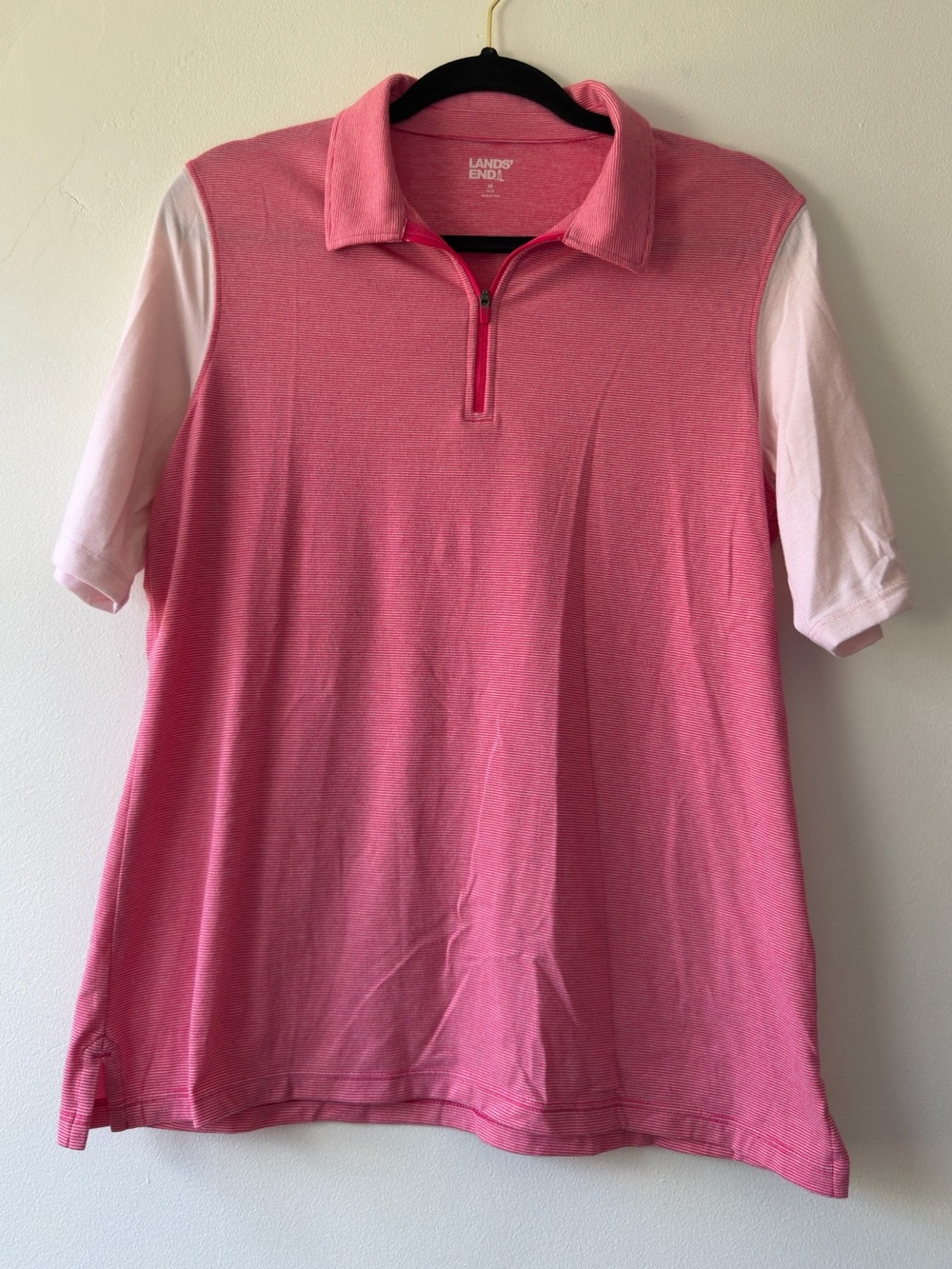 Lands' End Pink Short-Sleeve Quarter-Zip Polo